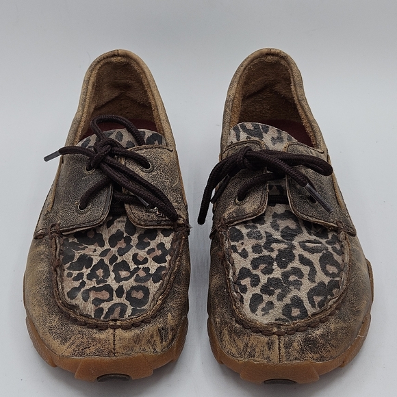 Twisted X cheetah leather moc / boat shoes size 4m - Picture 8 of 15